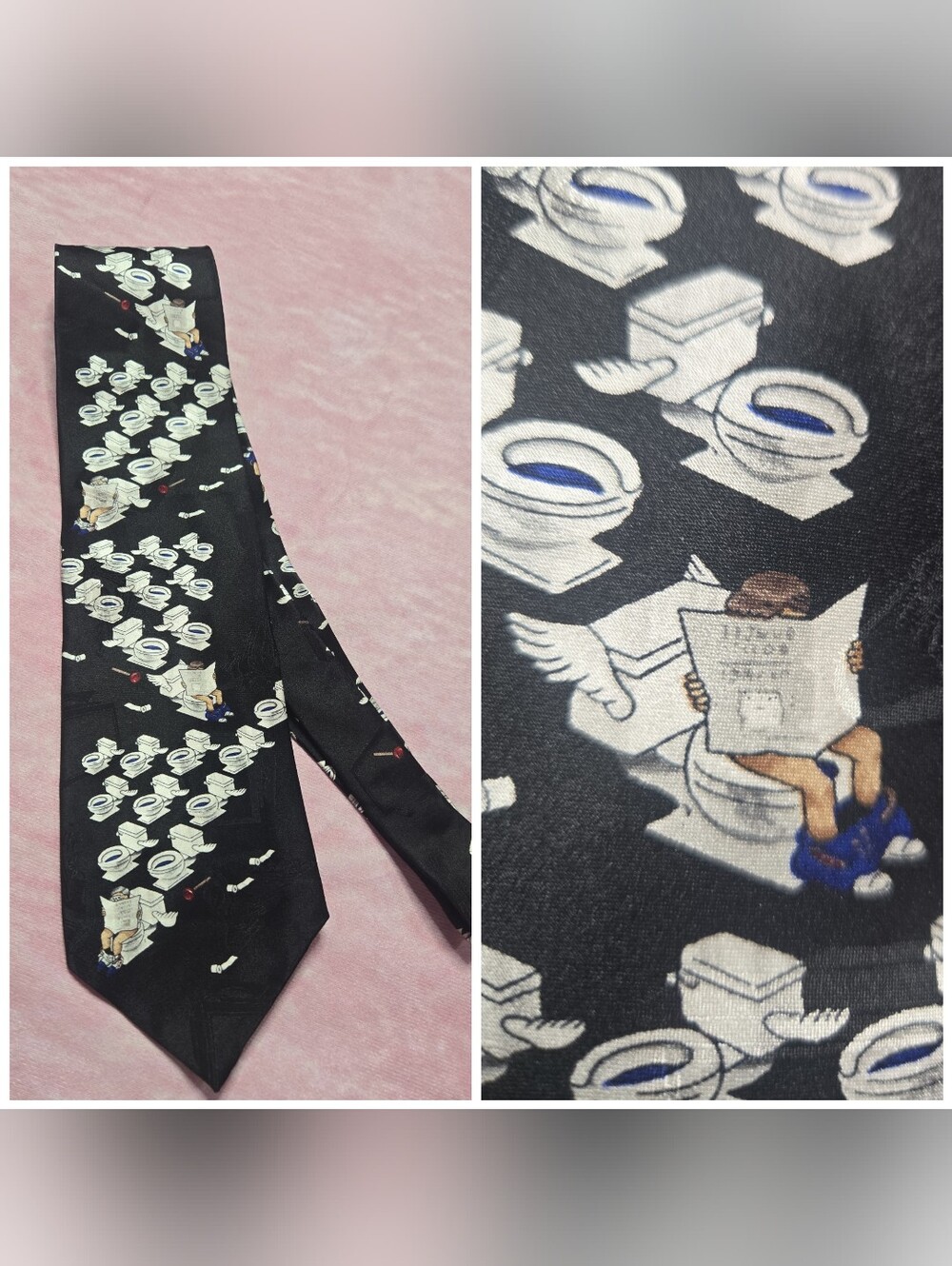 After Dark Flying Toilets 90s Vintage Screensaver Tie Tech Silk USA Necktie